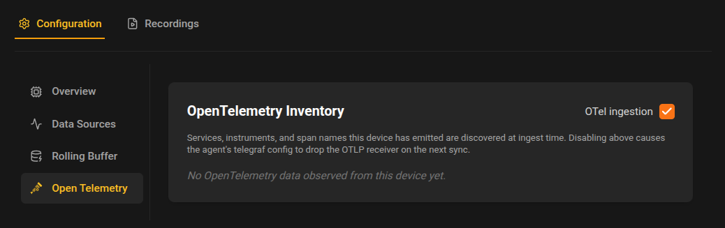 Device OTel ingestion toggle in Insaion